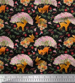 Японская креп-сатиновая ткань Soimoi, ткань с принтом дерева, цветов и оленей, длина 42 дюйма по метрам 42 Inch Wide - Poly Crepe розовый