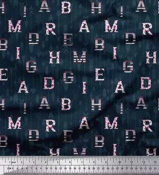 Японская креп-сатиновая ткань Soimoi в горошек, стрелки и алфавиты с текстовым принтом, 42 дюйма по метрам 42 Inch Wide - Poly Crepe синий