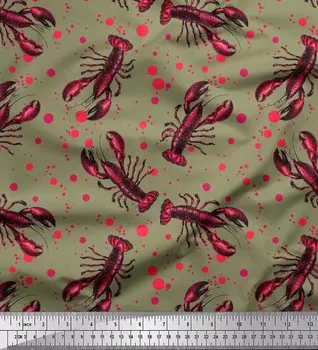 Японская креп-сатиновая ткань Soimoi в горошек и лобстер с океанским принтом, 42 дюйма по метрам 42 Inch Wide - Poly Crepe зелёный