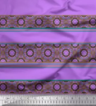 Японская креп-сатиновая ткань Soimoi в полоску и с принтом мандалы-калейдоскопа, 42 дюйма по метрам 42 Inch Wide - Poly Crepe фиолетовый