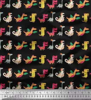 Японская креп-сатиновая ткань Soimoi в полоску и с принтом динозавров для детей, ткань по метрам, 42 дюйма 42 Inch Wide - Poly Crepe чёрный