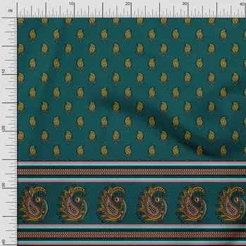 Японская креп-сатиновая ткань Soimoi в полоску | Ткань с принтом пейсли и павлина по метрам, 42 дюйма 42 Inch Wide - Poly Crepe белый