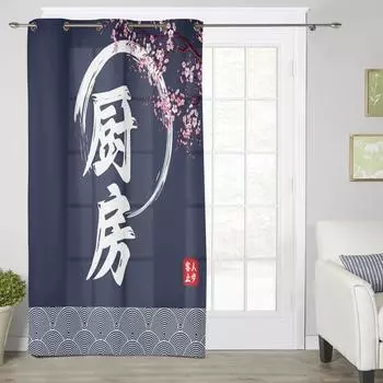 Японская кухня с текстурой сакуры, современные оконные шторы для гостиной, спальни, кухонные шторы, шторы 135W x 60H(cm) x1