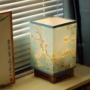 Японская квадратная настольная лампа из цельного дерева, новая китайская ретро-дзен-ночник для спальни, ночник с теплым светом и регулируемой яркостью светодиода power switch button