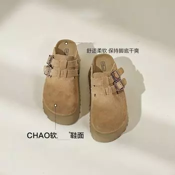 Японская летняя одежда, полутапочки, женские, 2024, новые высококачественные сандалии в стиле ретро с круглой головкой на платформе Boken, женские 35