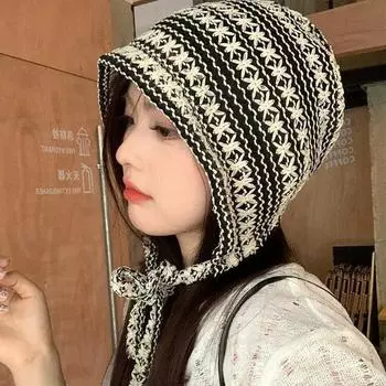 Японская литературная и художественная вязаная шапка-пуловер со шнуровкой для детей, лето 2024, новая универсальная маленькая шапка баотоу для защиты от холода M56-58cm