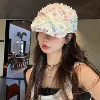 Японская литературная и ретро-радужная шляпа, надетая вперед, детская модная универсальная шапка со звездой, показывающая лицо, маленький берет Adjustable 55-58cm