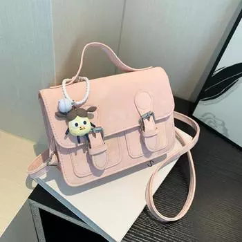 Японская маленькая сумка-ранец, ретро, маленькая квадратная сумка, женская, 2024, новая модная маленькая квадратная сумка, повседневная сумка-мессенджер в студенческом стиле Without pendant чёрный