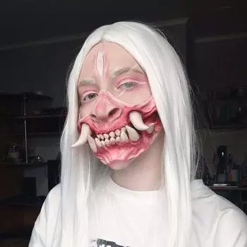 Японская маска Хання, на половину лица, ужасный латексный головной убор, реквизит для костюма на Хэллоуин One size