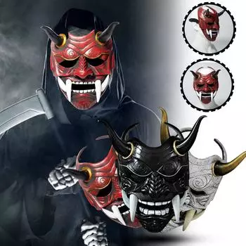 Японская маска Hannya Oni, полнолицевая латексная маска Evil De-mon Mon-ster для мужчин One Size чёрный