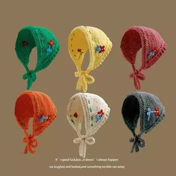 Японская милая девушка, ручная работа, крючком цветок вязаная повязка на голову, милая и универсальная, теплая защита ушей треугольный шарф наушники зелёный