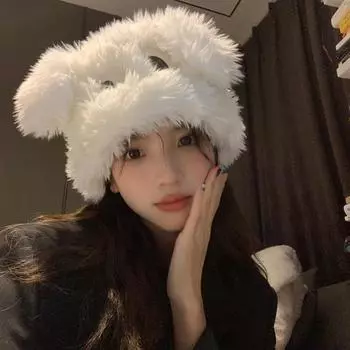Японская милая и симпатичная модная плюшевая шапка Lei Feng с большими глазами для осени и зимы, новая термозащитная шапка для защиты ушей Average Size (54-59cm)