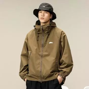 Японская модная куртка мужская свободная большого размера весенняя повседневная альпинистская куртка модная спортивная с капюшоном M бежевый