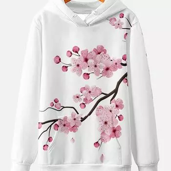 Японская модная мужская толстовка с цветком вишни и пейзажной живописью, двухцветная лоскутная толстовка с кулиской и 3D цифровым принтом XXXL
