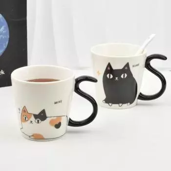 Японская мультяшная керамическая кружка с котом, милая домашняя чашка для завтрака с молоком, калебас, чашка для воды с котом, парная посуда для напитков, украшения для дома 250ML