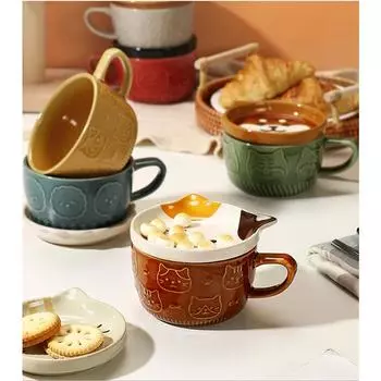 Японская мультяшная кружка для кофе с рисунком кошки на крышке, маленькая тарелка, милая чашка для завтрака, креативная чашка для молока, подарок, 300 мл Mug with cartoon lid