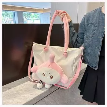 Японская мультяшная милая кукла, вместительная сумка, женская сумка-мессенджер, универсальная студенческая переносная сумка розовый