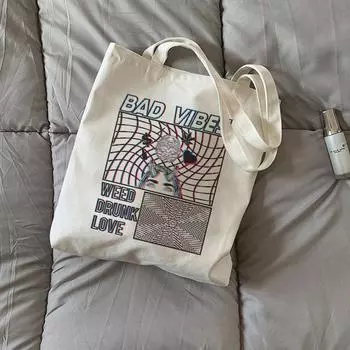 Японская мультяшная повседневная женская сумка на плечо в готическом стиле, женская сумка в стиле хип-хоп, большая вместительная забавная винтажная сумка-шоппер в стиле панк 24*26cm