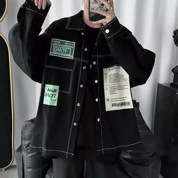 Японская мужская джинсовая куртка, трендовая весна и осень, студенческая корейская рубашка, молодежное свободное пальто XL армия зеленый