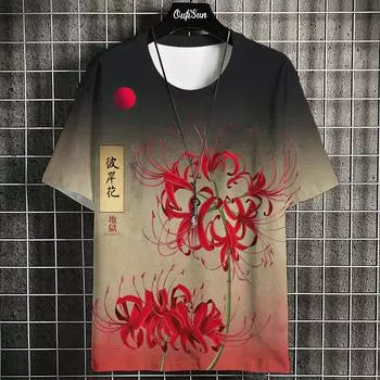 Японская мужская футболка Футболка с принтом животных Ukiyoe S