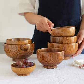Японская натуральная деревянная суповая миска салатная лапша рисовые миски домашняя посуда контейнер для еды кухонные принадлежности