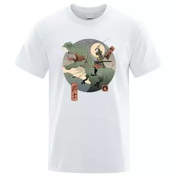 Японская одежда самураев в стиле Харадзюку Ukiyo E Юрского периода, мужская мода, уличная свободная футболка, футболка большого размера, хлопковая футболка S