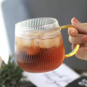 Японская однослойная вертикальная полосатая стеклянная кружка для воды с ручкой, прозрачная, устойчивая к холоду, чашка для молока, чашки для чая 420ml