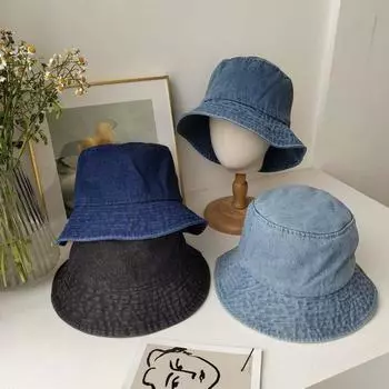 Японская однотонная джинсовая шляпа Light Board Washed Denim Basin Hat для занятий спортом на открытом воздухе, защита от солнца, солнцезащитный козырек, шляпа рыбака 56-58CM чёрный
