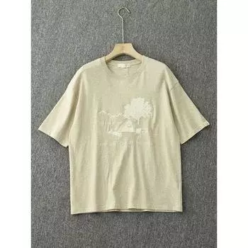 Японская однотонная футболка из чистого хлопка с вышивкой, с полурукавом, женская, летняя, в стиле унисекс, Rb427, оверсайз, свободная, повседневная, парная, модная Khaki/defective ci L