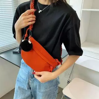 Японская однотонная холщовая нагрудная сумка-мессенджер 2024 года, новая поясная сумка для женщин, модная ретро-повседневная маленькая тканевая сумка через плечо красный