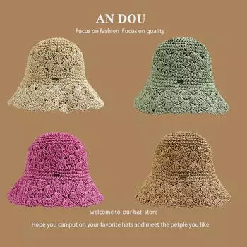 Японская однотонная кружевная шляпа-ведро с открытым лицом, женская вязаная складная шляпа рыбака в стиле досуга M56-58cm