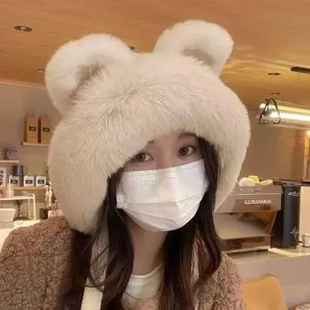 Японская осенне-зимняя сладкая и милая лисья шапка с плюшевыми ремешками Lei Feng универсальная корейская версия защитной шапки для ушей шерстяная шапка для женщин бежевый