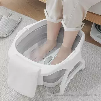 Японская переносная складная ванночка для ног - бытовая пластиковая ванночка для замачивания и массажа ног. серый/белый