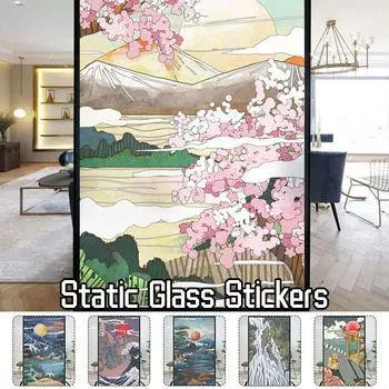 Японская пленка для окон с защитой от статического электричества, окрашенная в цвет укиё-э вишневая пленка для стекла, наклейки на окна туалета и ванной комнаты 40x60cm