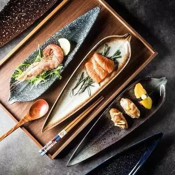 Японская посуда Тарелка для суши Керамическая тарелка Креативный бамбуковый лист Ресторан Тарелка для сашими Рыба Десерт Закуска