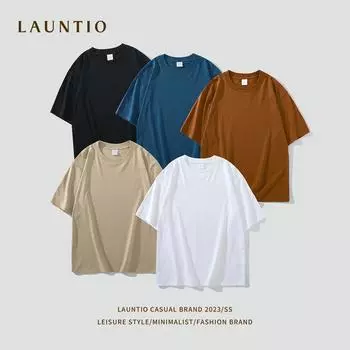 Японская повседневная летняя пятицветная простая однотонная футболка из чистого хлопка с короткими рукавами для пары, простая однотонная футболка для мужчин M дубильная кора