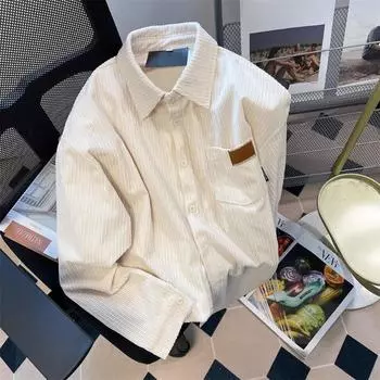 Японская повседневная вельветовая рубашка, новая весенне-осенняя женская блузка большого размера, однотонный свободный топ с длинными рукавами и лацканами onesize абрикосовый