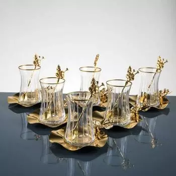 Японская позолоченная металлическая чайная тарелка золотого цвета, 18 предметов, чайный сервиз на 6 персон