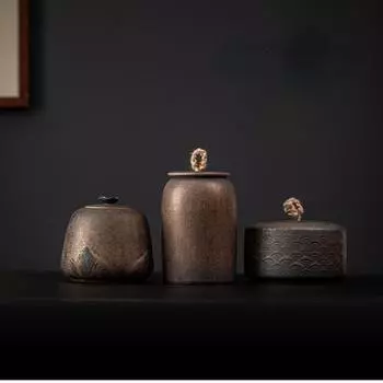 Японская позолоченная железная глазурь для чая, большая герметичная керамическая банка для хранения чая