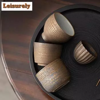 Японская позолоченная железная глазурованная чайная чашка, старинная глиняная посуда, мастер-чаша, дегустационная чайная чаша, керамическая кружка для кофе и воды, чайный сервиз в стиле кунг-фу