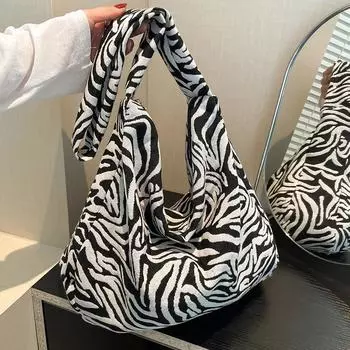 Японская простая холщовая сумка, женская модная сумка-мессенджер с леопардовым принтом, вместительная сумка для поездок на работу зебра