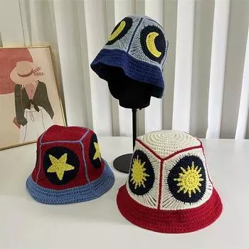 Японская ретро этническая вязаная шапка ручной работы, женская шляпа-рыбак с милым цветком на весну и осень 56-58CM красный