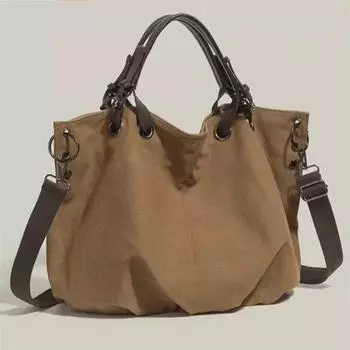 Японская ретро-холщовая сумка-тоут: Женская сумка для поездок на работу, стиль «ленивый», большая вместимость, идеально подходит для работы или учебы. 45 x 15 x 35 cm