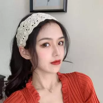 Японская ретро-полая ручная работа крючком повязка для волос повседневная универсальная повязка на голову с широким краем кружева женская повязка на голову хаки
