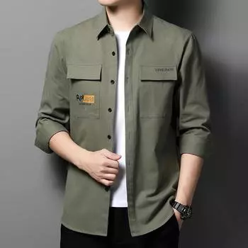 Японская ретро-рабочая рубашка, мужская рубашка с длинными рукавами, новая весенняя рубашка, свободная и универсальная повседневная модная куртка M