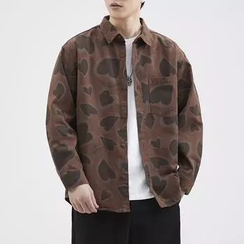 Японская ретро-рубашка для инструментов, мужская, модная, с фирменным принтом, свободная, большого размера, повседневная, рубашка-рубашка, куртка, топ, модная M