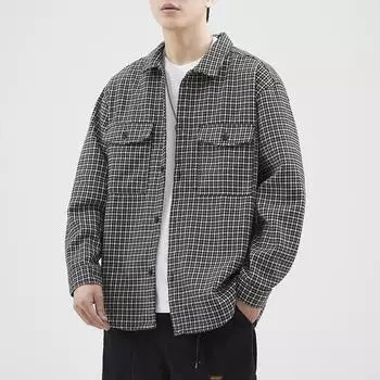 Японская ретро-рубашка для инструментов, мужская модная брендовая свободная, большого размера, повседневная, грубая, красивая рубашка, куртка, топ, модный Qianniao M чёрный