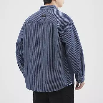 Японская ретро-рубашка для инструментов, мужская полосатая универсальная свободная повседневная рубашка большого размера, верхняя часть прилива M синий