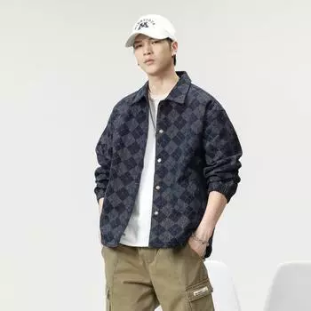 Японская ретро-рубашка для инструментов, мужская универсальная, свободная, большого размера, повседневная, мужская рубашка, куртка, топ-тренд M синий