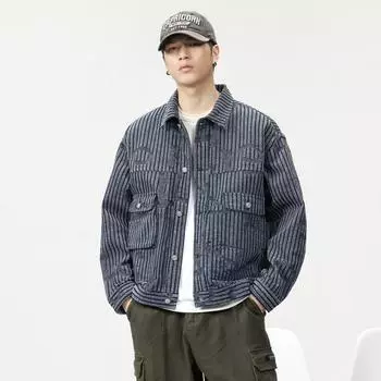 Японская ретро-рубашка для инструментов, мужская универсальная, свободная, большого размера, повседневная, мужская рубашка, куртка, топ-тренд M синий